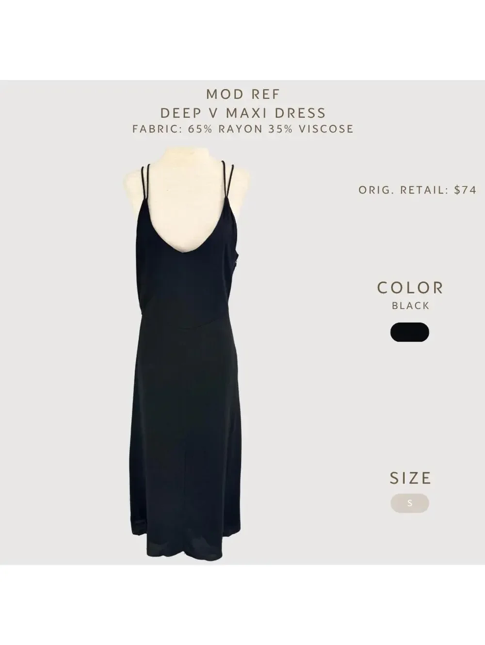 Mod Ref Deep V Maxi Dress Black Size S - Picture 2 of 9